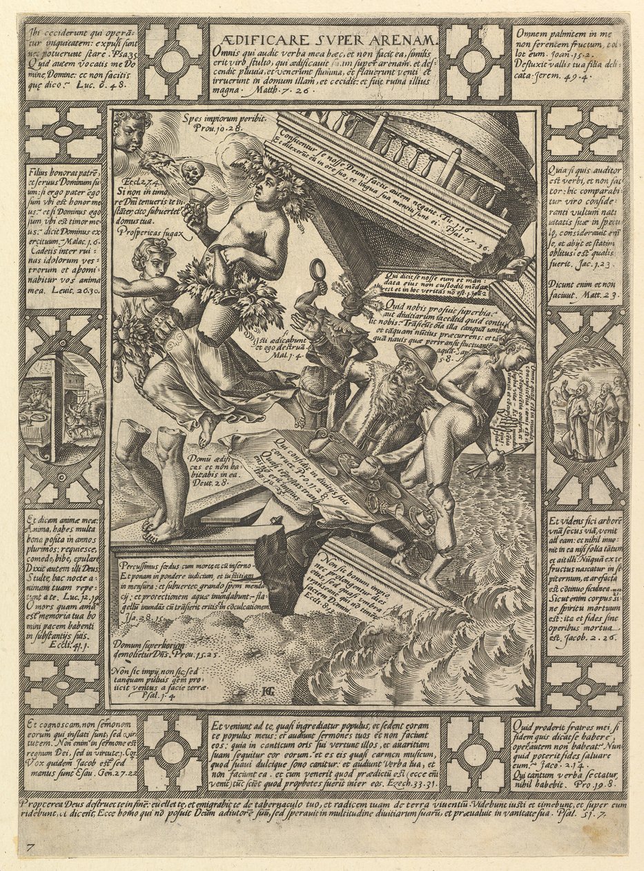 Aedificare Super Arenam, z Alegorií křesťanské víry, z Christian a P..., 1575-1617. od Hendrik Goltzius
