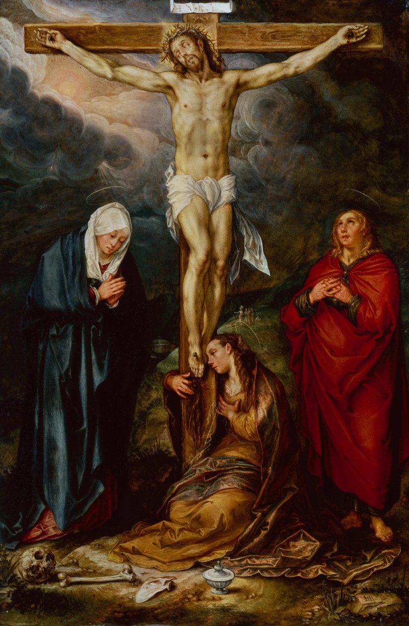 Kristus na kříži, s Marií, sv. Janem a Magdalénou (olej na mědi) od Hendrik Goltzius