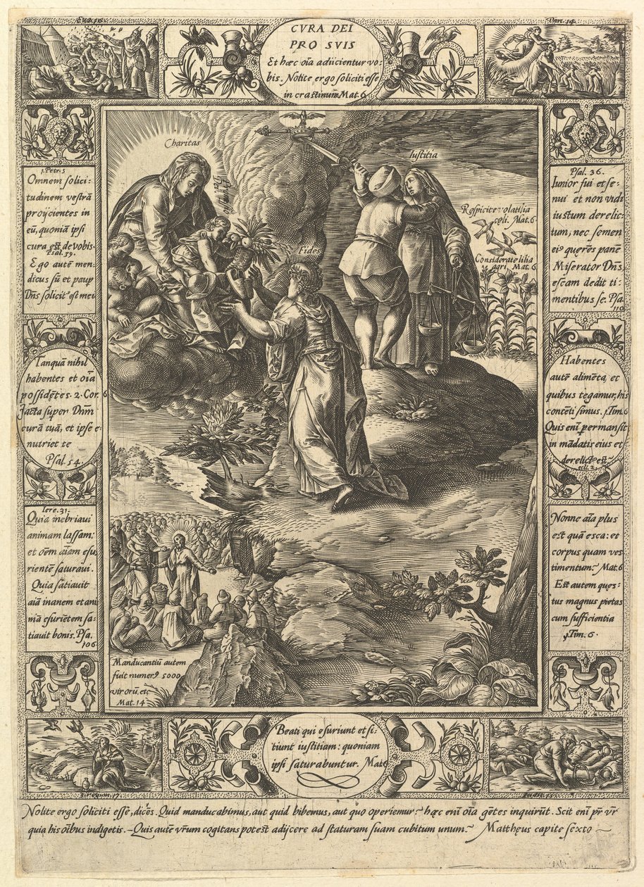 Cura Dei Pro Suis, z Alegorií křesťanské víry, z křesťanských a profánních alegorií. od Hendrik Goltzius