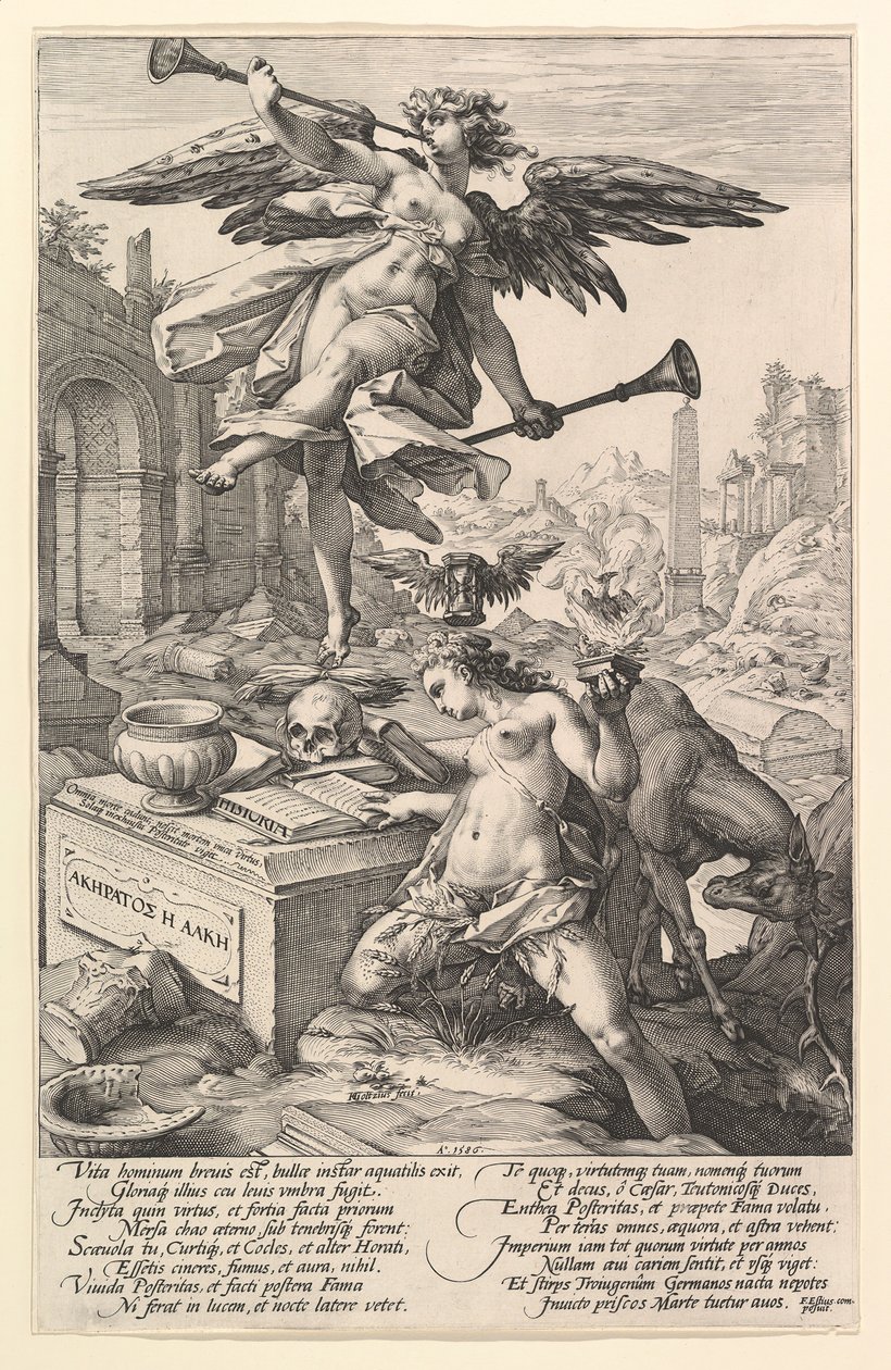 Sláva a historie, ze série Římští hrdinové, 1586. od Hendrik Goltzius