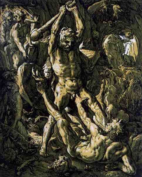 Hercules zabíjí Cacus od Hendrik Goltzius