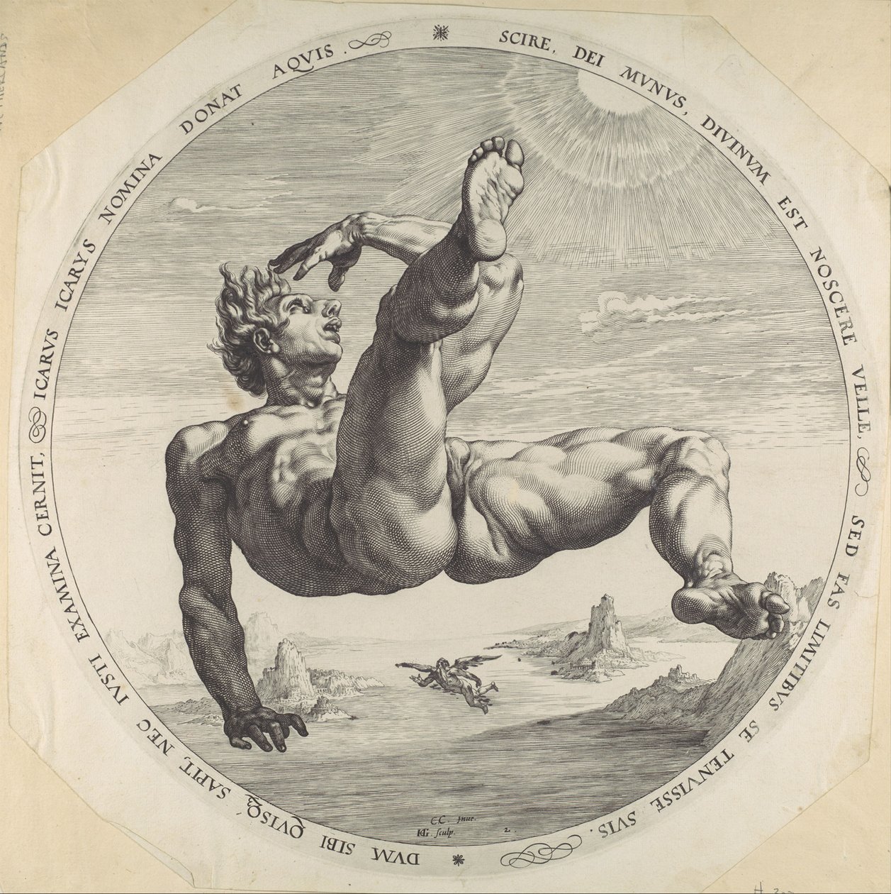 Icarus, z The Four Disgracers, 1588 od Hendrik Goltzius