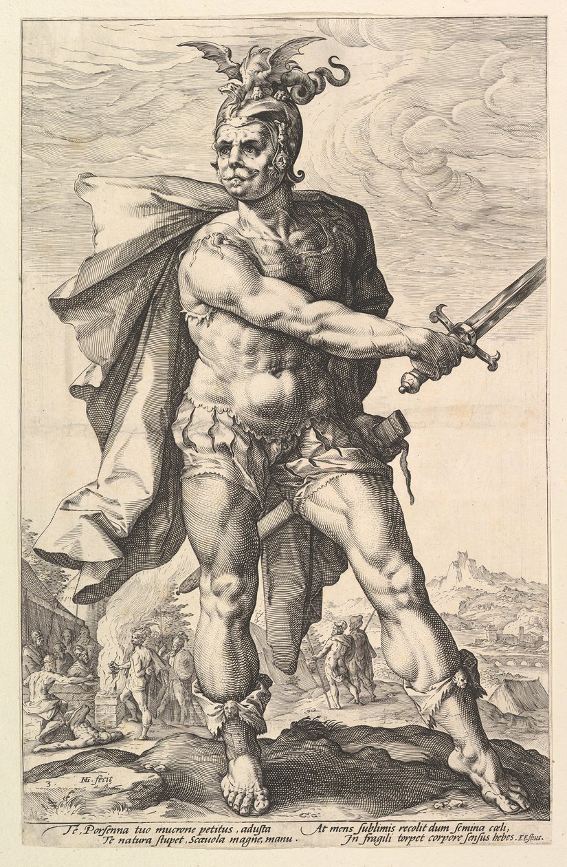 Mucius Scaevola, ze série Římští hrdinové, 1586. od Hendrik Goltzius