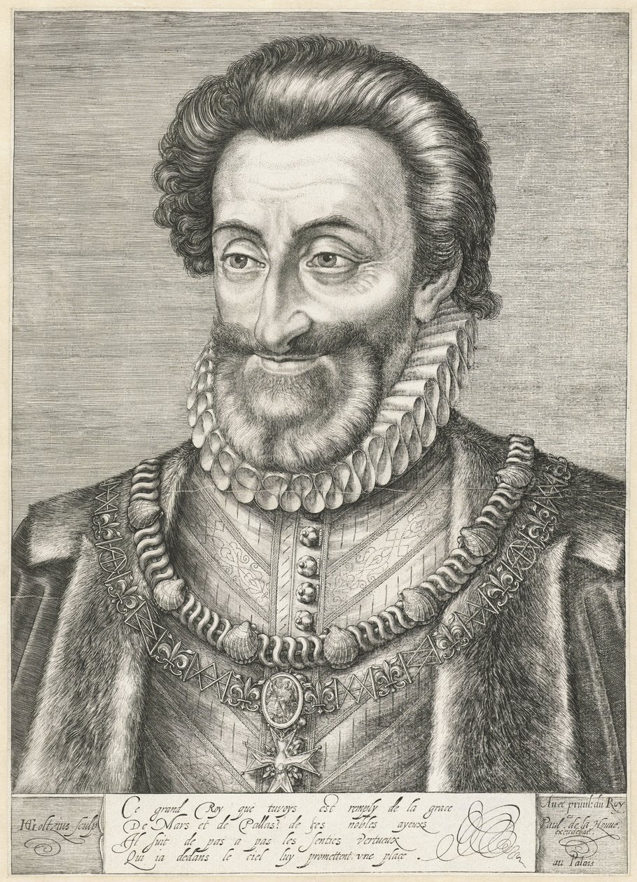 Portrét francouzského krále Jindřicha IV., kolem roku 1600 od Hendrik Goltzius