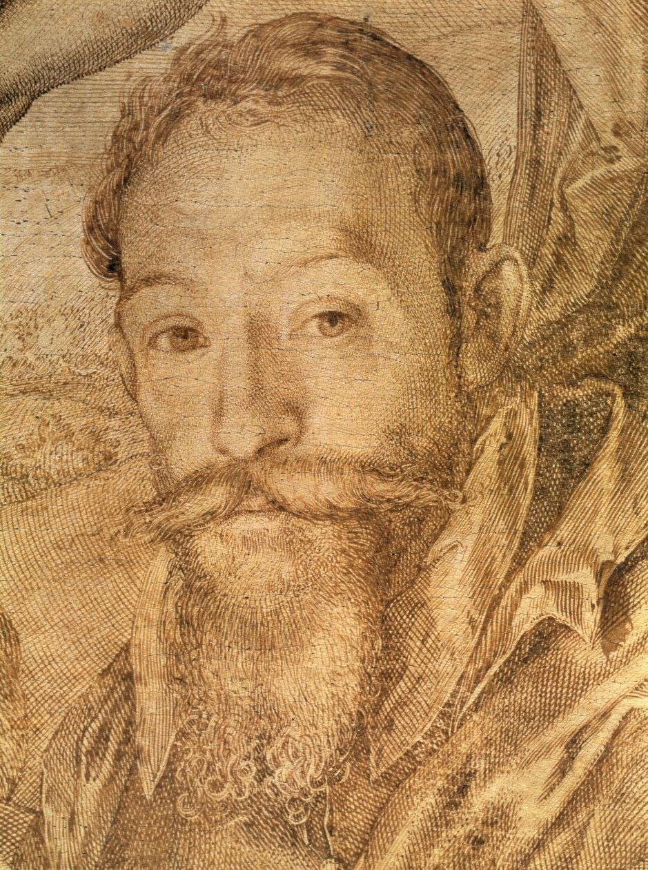 Autoportrét, detail z Baccha, Venuše a Ceres, cca 1606 (pero a hnědý inkoust) (viz 73740) od Hendrik Goltzius