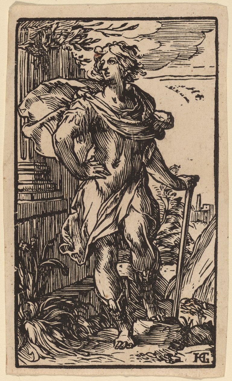Stojící mladý muž s holí od Hendrik Goltzius