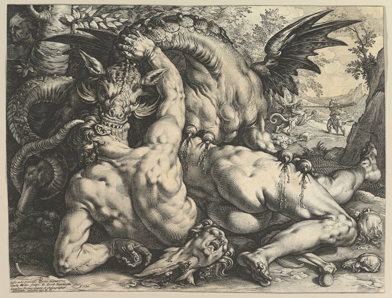 Drak požírající společníky Kadmu, 1588. od Hendrik Goltzius