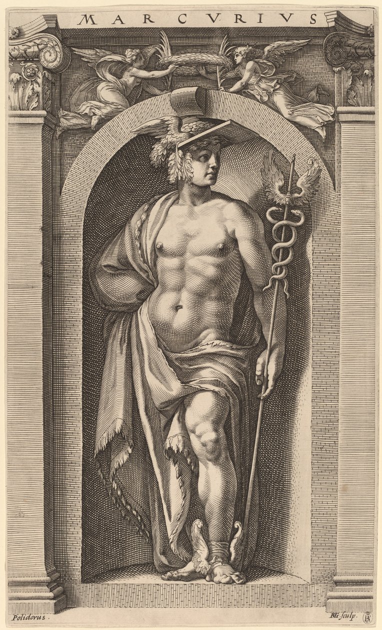 Rtuť od Hendrik Goltzius after Polidoro da Caravaggio