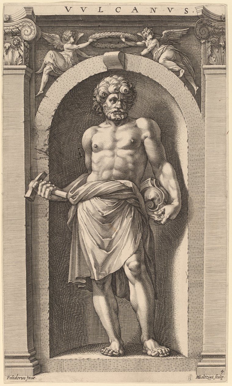 Vulkán od Hendrik Goltzius after Polidoro da Caravaggio