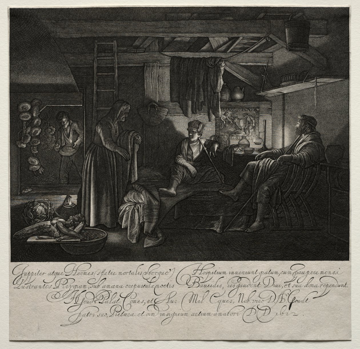 Jupiter a Merkur v domě Filemon a Baucis od Hendrik Goudt