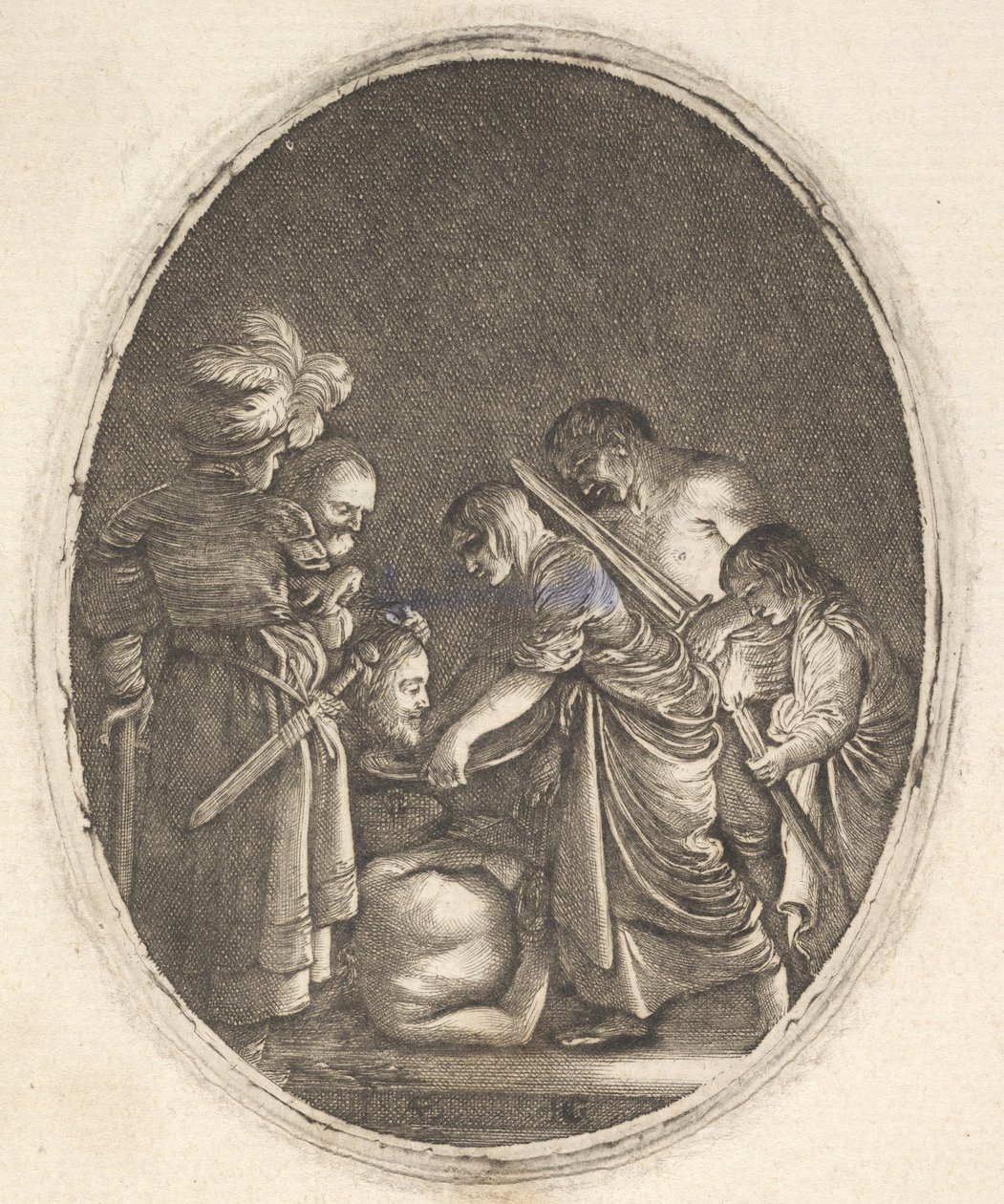 Salome přijímající hlavu Jana Křtitele, obklopená třemi muži a dítětem bea..., ca. 1610. od Hendrik Goudt