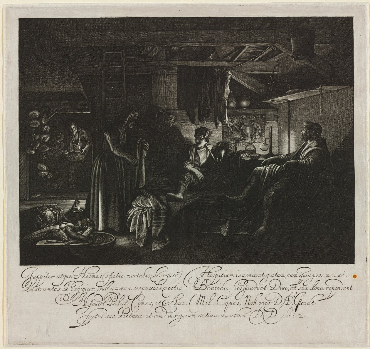 Jupiter a Merkur v domě Filemona a Baucis od Hendrik Goudt after Adam Elsheimer