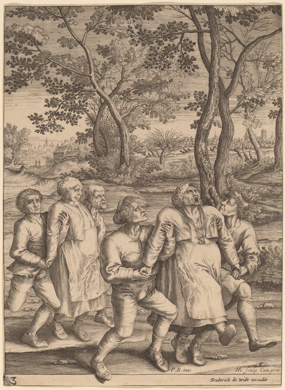 Epileptici jdoucí doprava od Hendrik Hondius I after Pieter Bruegel the Elder