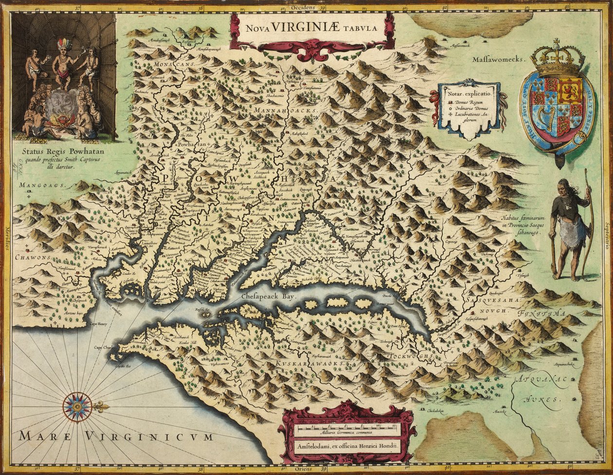 Mapa Virginie (ručně kolorovaná rytina) od Hendrik I Hondius