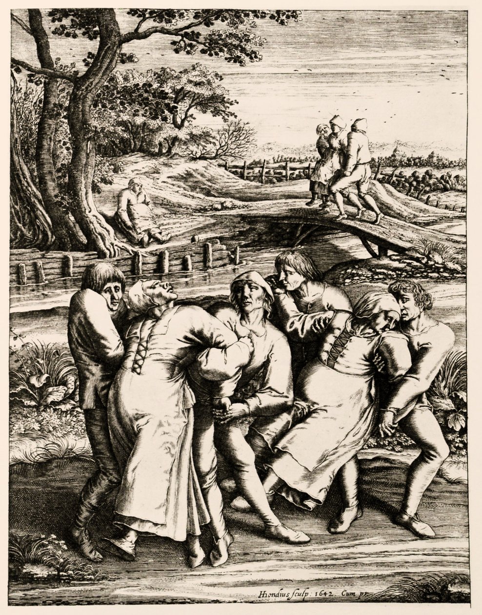 Tančící mor, Štrasburk, Alsasko. 1518 od Hendrik I Hondius