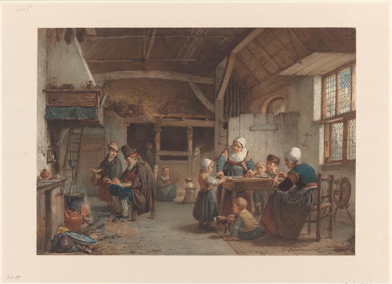 Interiér statku, rodina v kuchyni od Hendrik Jacobus Scholten