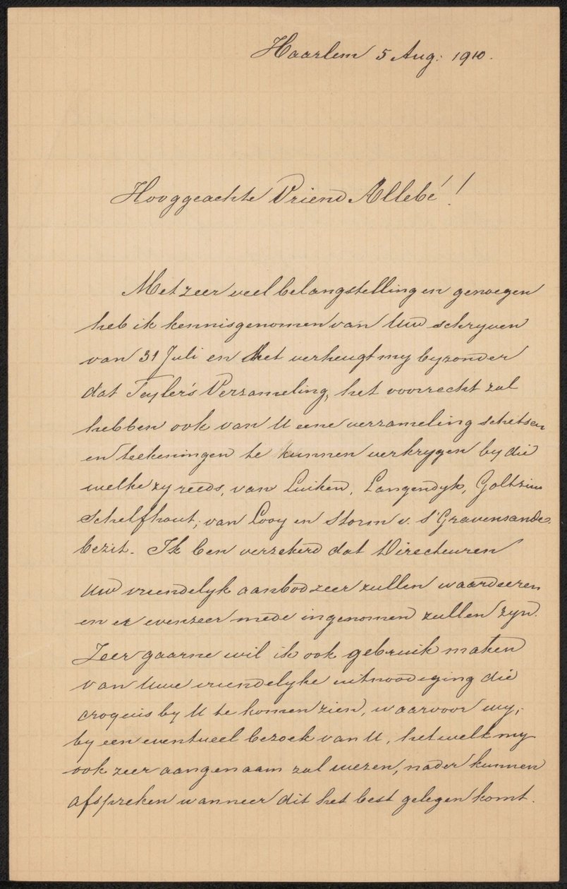 Dopis Augustu Allebému od Hendrik Jacobus Scholten