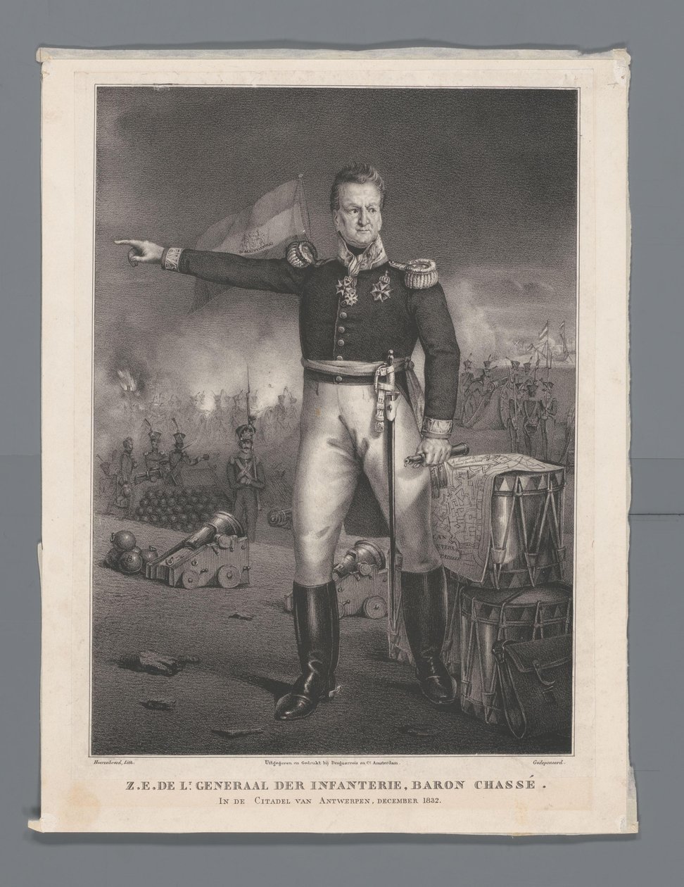 ONY. Lt. Generál pěchoty, baron Chassé. V Citadele v Antverpách, prosinec 1832 (název na objektu) od Hendrik Jan Heerenbrood