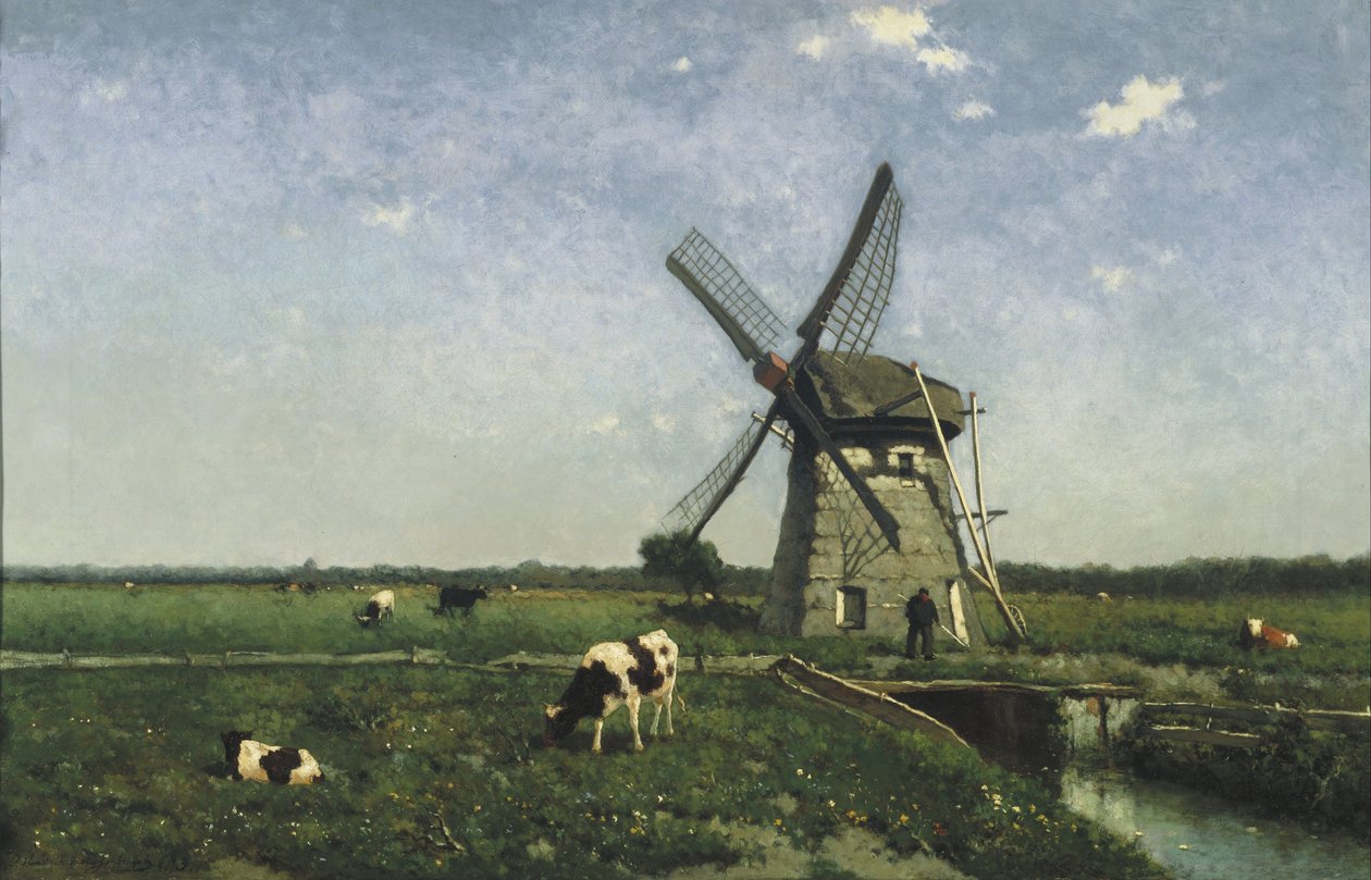 Krajina s větrným mlýnem poblíž Schiedam, 1873 od Hendrik Johannes Weissenbruch