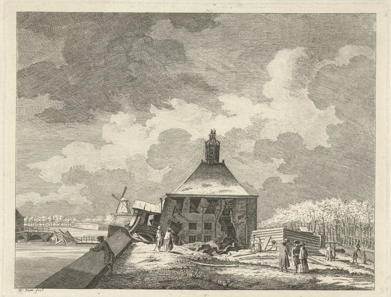 Prohnutý Muiderpoort, při pohledu z reduty, 1769 od Hendrik Keun
