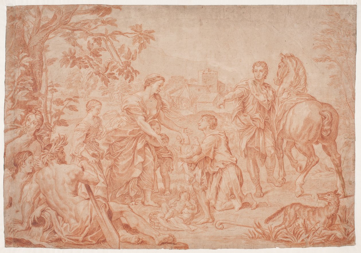 Romulus a Remus (Livy 1, 4). Studie efter Carlo Marattis maleri i Sanssouci, Potsdam (udf. 1692 pro Niccolo Maria Pallavicini) od Hendrik Krock