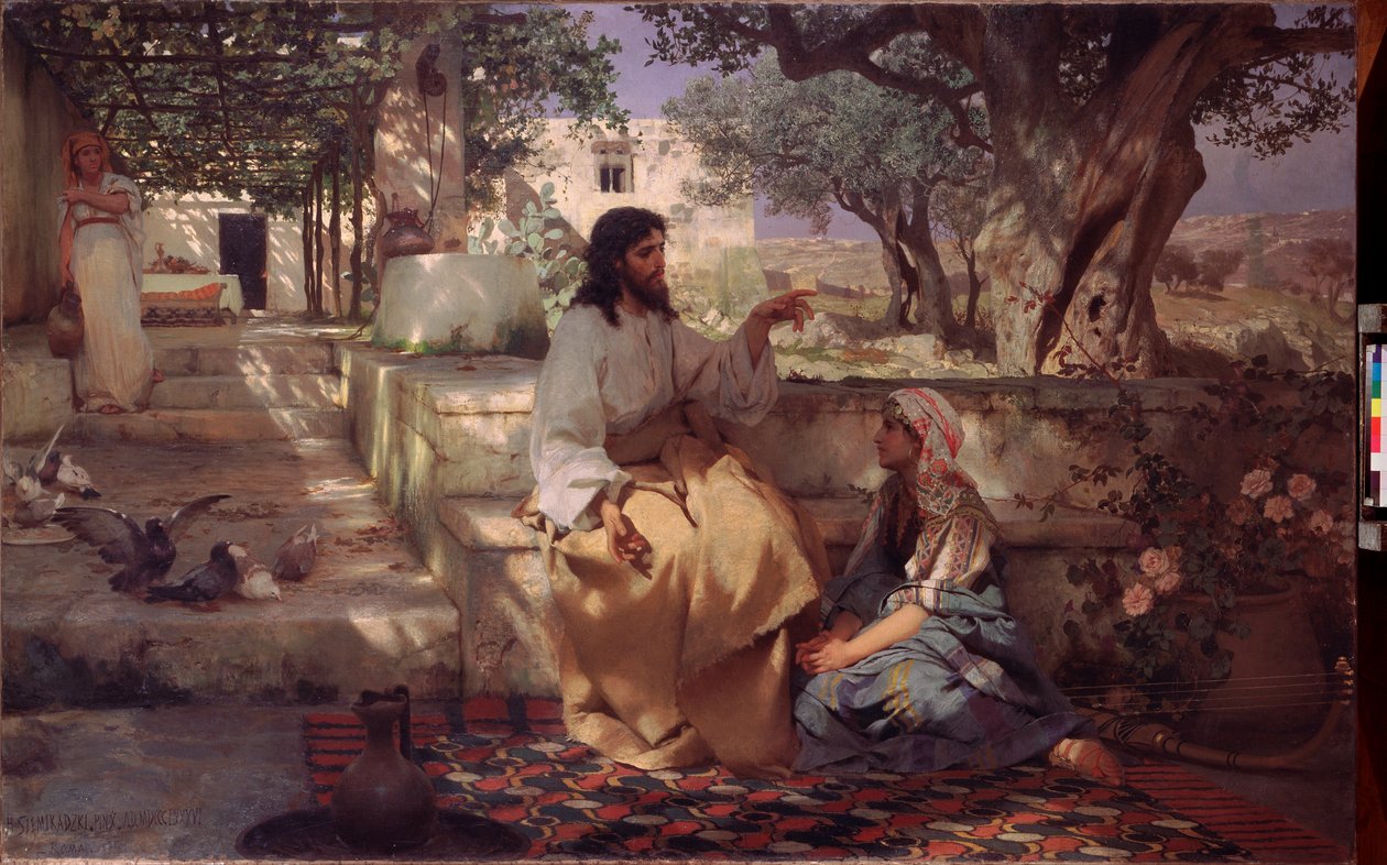 Kristus v domě Marty a Marie. Obraz Henryka Siemiradzkiho (1843-1902), olej na plátně od Henryk Siemiradzki