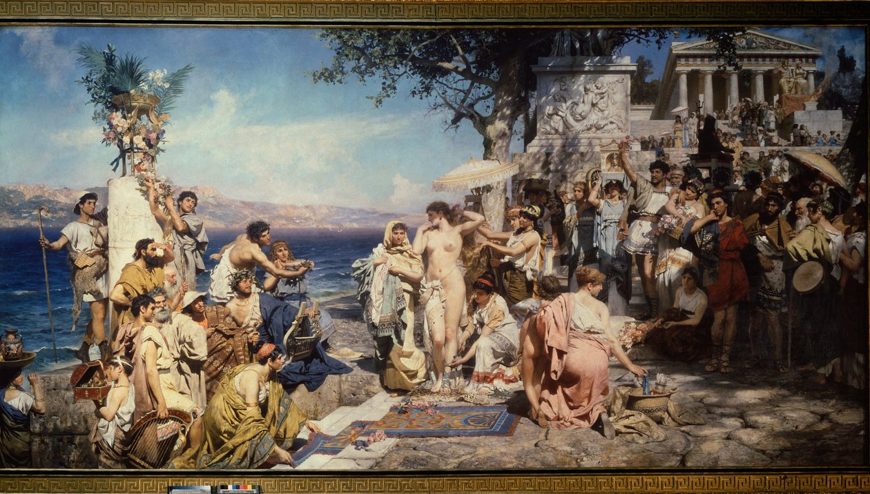 Phryne na svátku Poseidona v Eleusis (Řecko). Obraz Henryka Siemiradzkiho (1843-1902), olej na plátně od Henryk Siemiradzki