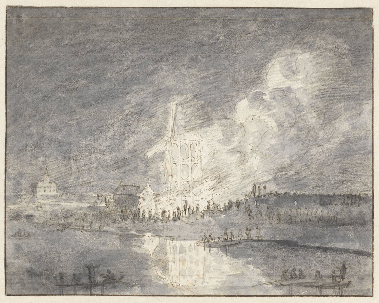 Požár ve mlýně na Muiderdijku, asi 1710 od Hendrik Spilman