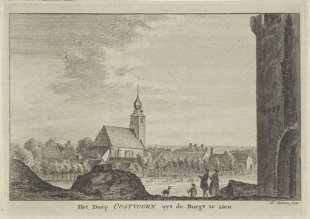 Pohled na Oostvoorne Dorp Oostvoorn, při pohledu z Burgtu (název na objektu) od Hendrik Spilman