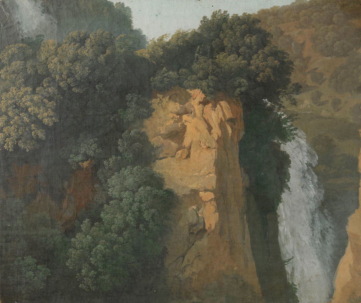 Zarostlé útesy s vodopádem v Itálii, možná v Tivoli od Hendrik Voogd (attributed to)