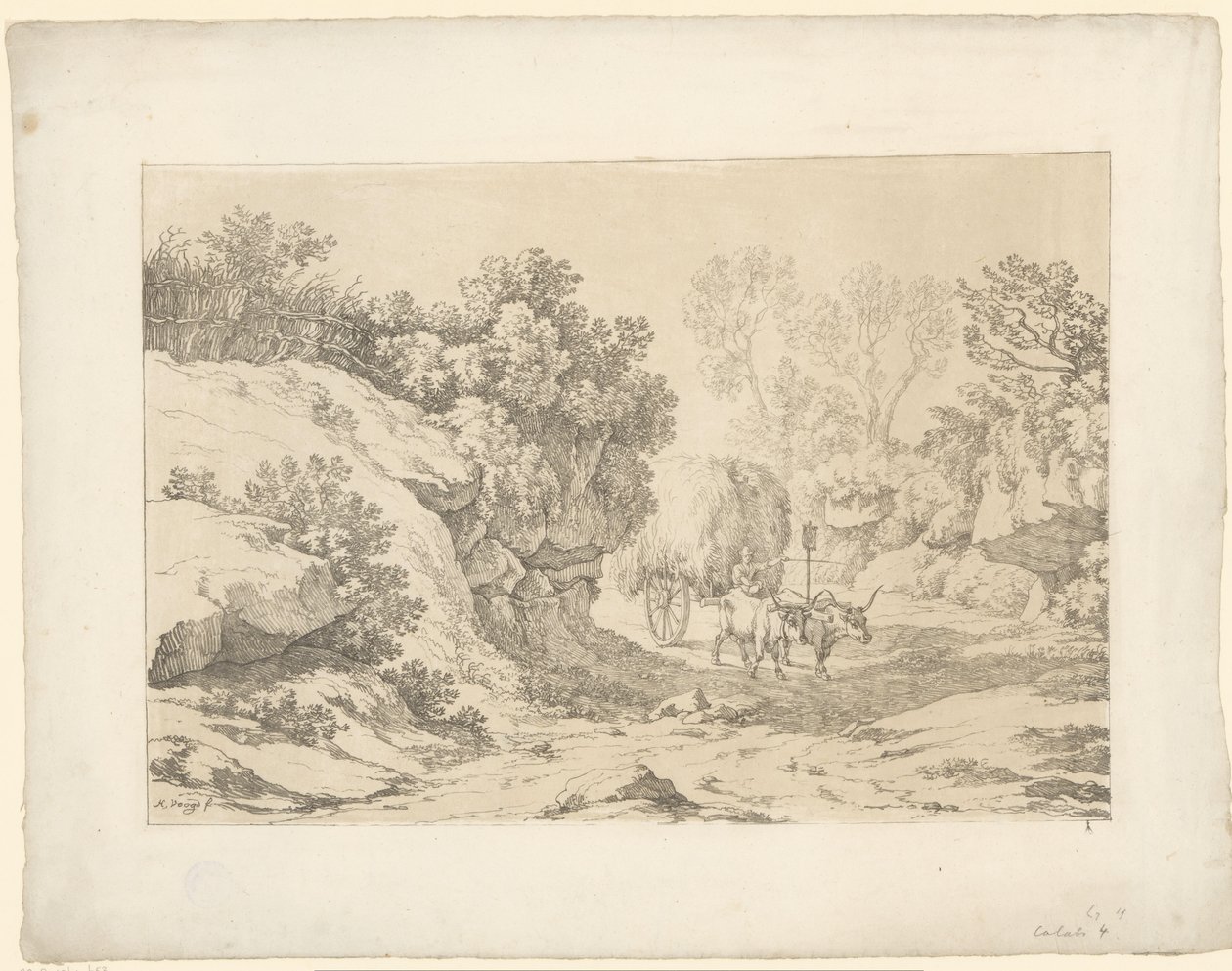Vůz sena na silnici Tentamina Lithographica (název série) Italské krajiny (název série) od Hendrik Voogd