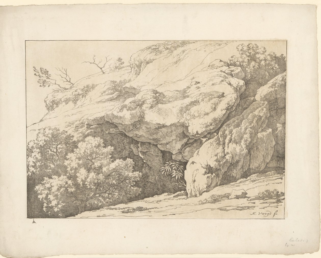 Skály s keři Tentamina Lithographica (název série) Italské krajiny (název série) od Hendrik Voogd