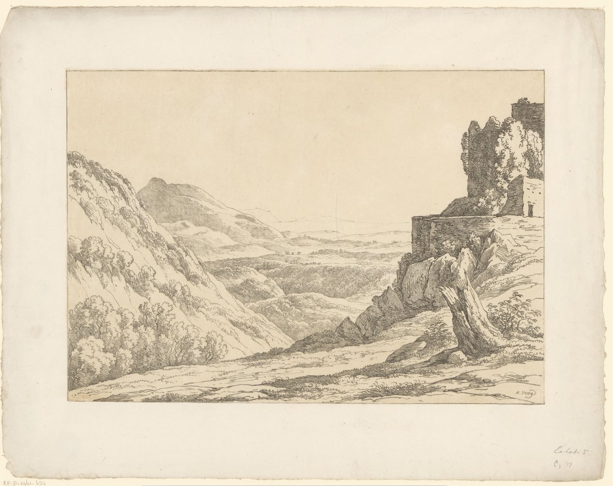 Zřícenina s výhledem Tentamina Lithographica (název série) Italské krajiny (název série) od Hendrik Voogd
