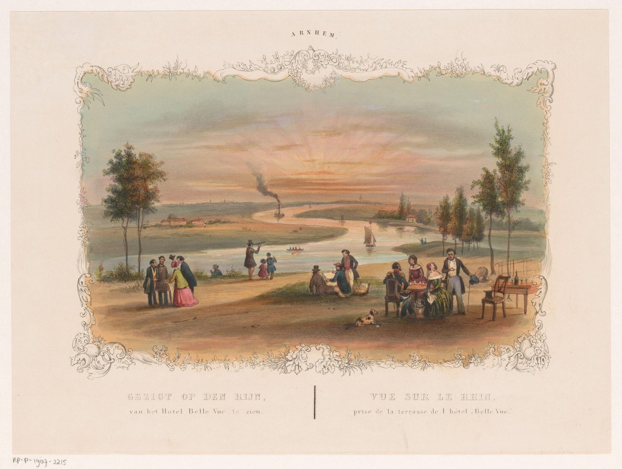 Pohled na Dolní Rýn z hotelu Bellevue v Arnhemu Pohled na Rýn z hotelu Belle Vue (název na objektu) Arnhem (název série na objektu) od Hendrik Wilhelmus Last (attributed to)