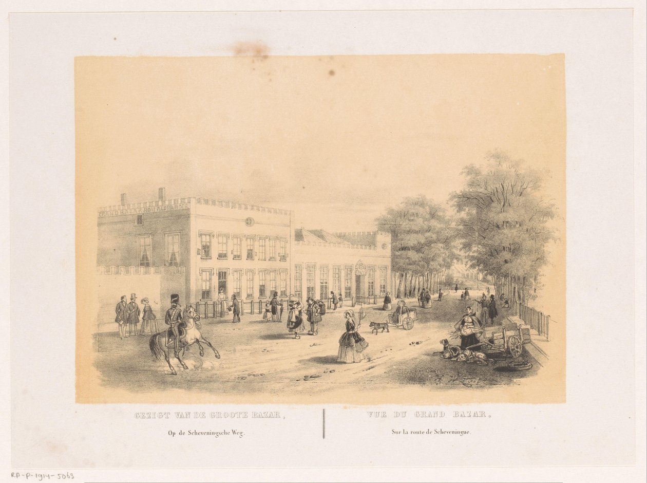 Pohled na Groote Koninklijke Bazar v Haagu Pohled na Grote Bazar na Scheveningsche Weg (název na objektu) od Hendrik Wilhelmus Last