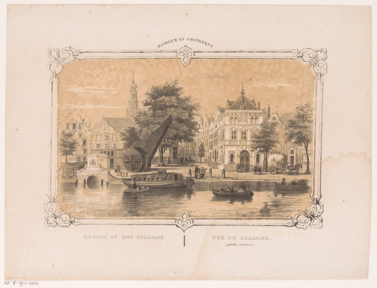 Pohled na Spaarne s jeřábem a Waag Pohled na Spaarne (název na objektu) Haarlem a okolí (název série na objektu) od Hendrik Wilhelmus Last