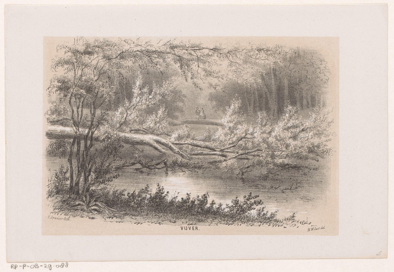 Strom spadl, po bouři 28. května 1860 Rybník (název na objektu) Album deseti litografických skic, zobrazujících Tooneelena zkázy, rozrušeného bouří z 28. května 1860 v Gravenhaagsche Bosch, ve Scheveningenu atd. ( od Hendrik Wilhelmus Last