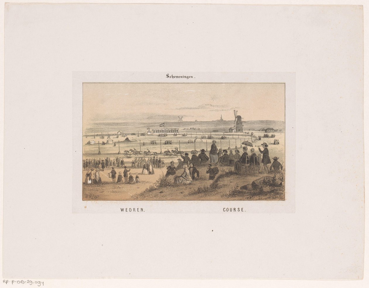Závod v Scheveningenu 3. srpna 1846. Závod, hřiště (název na objektu) Memories of Scheveningen (název série) od Hendrik Wilhelmus Last