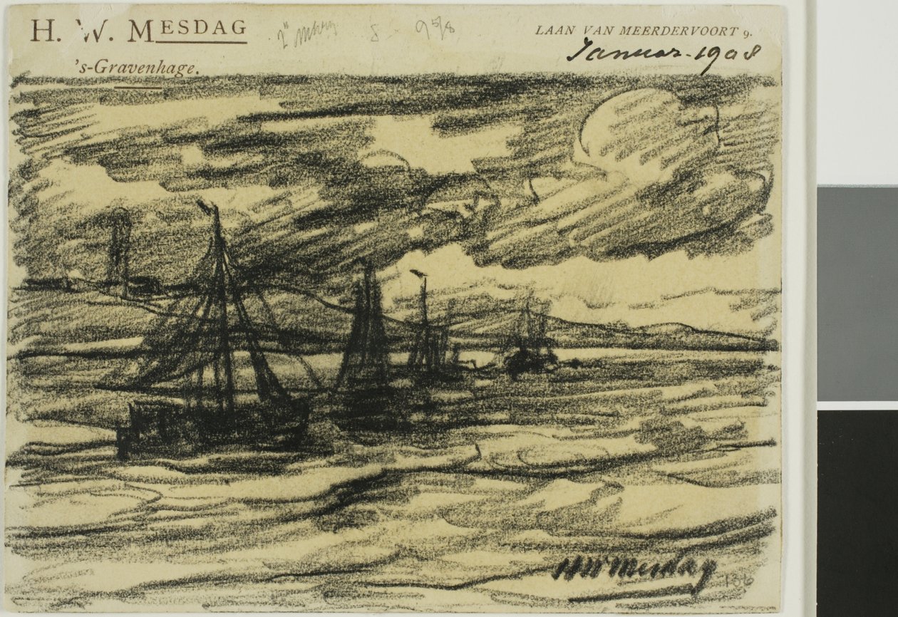 Lodě na moři od Hendrik Willem Mesdag