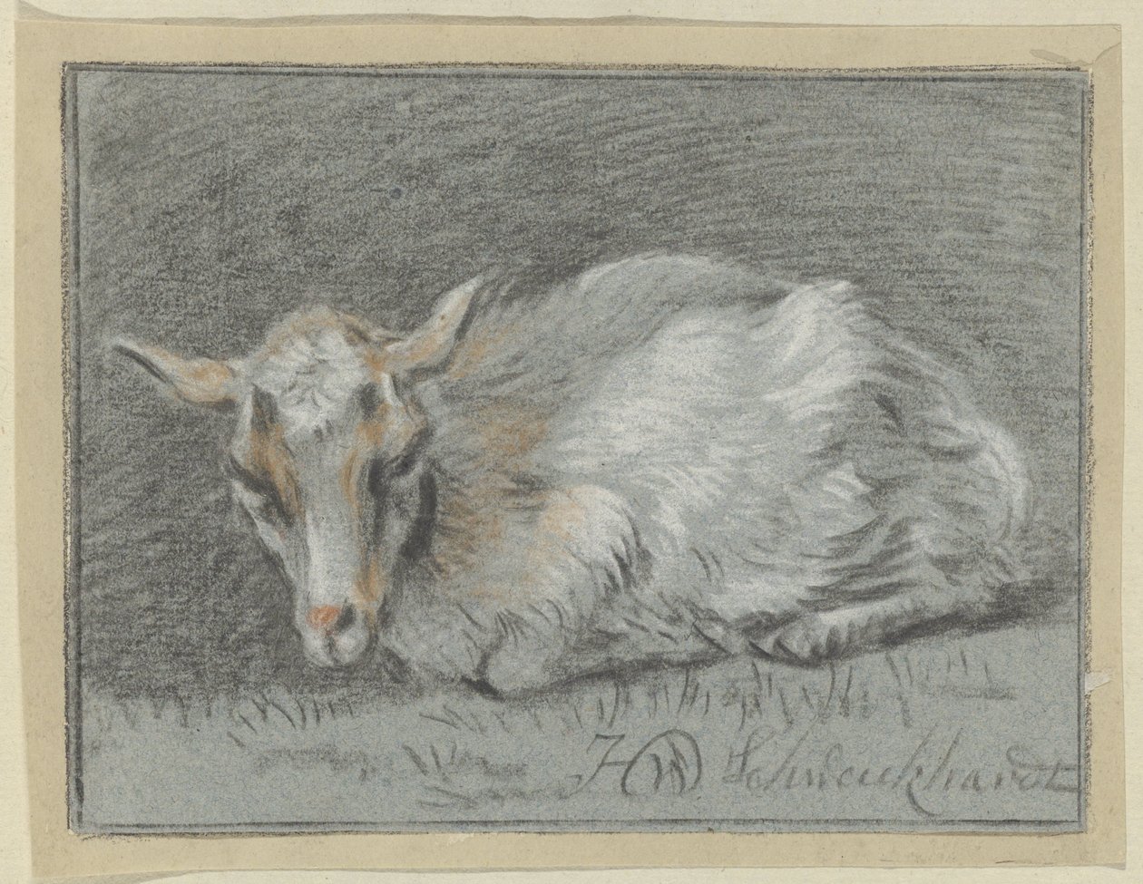 ležící koza od Hendrik Willem Schweickhardt (signed by artist)