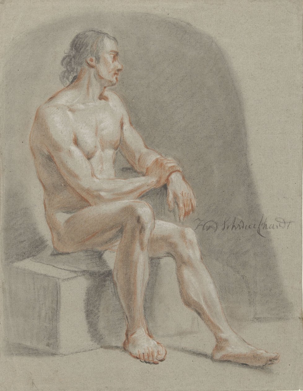 Mužský akt, sedící, otočený vpravo od Hendrik Willem Schweickhardt