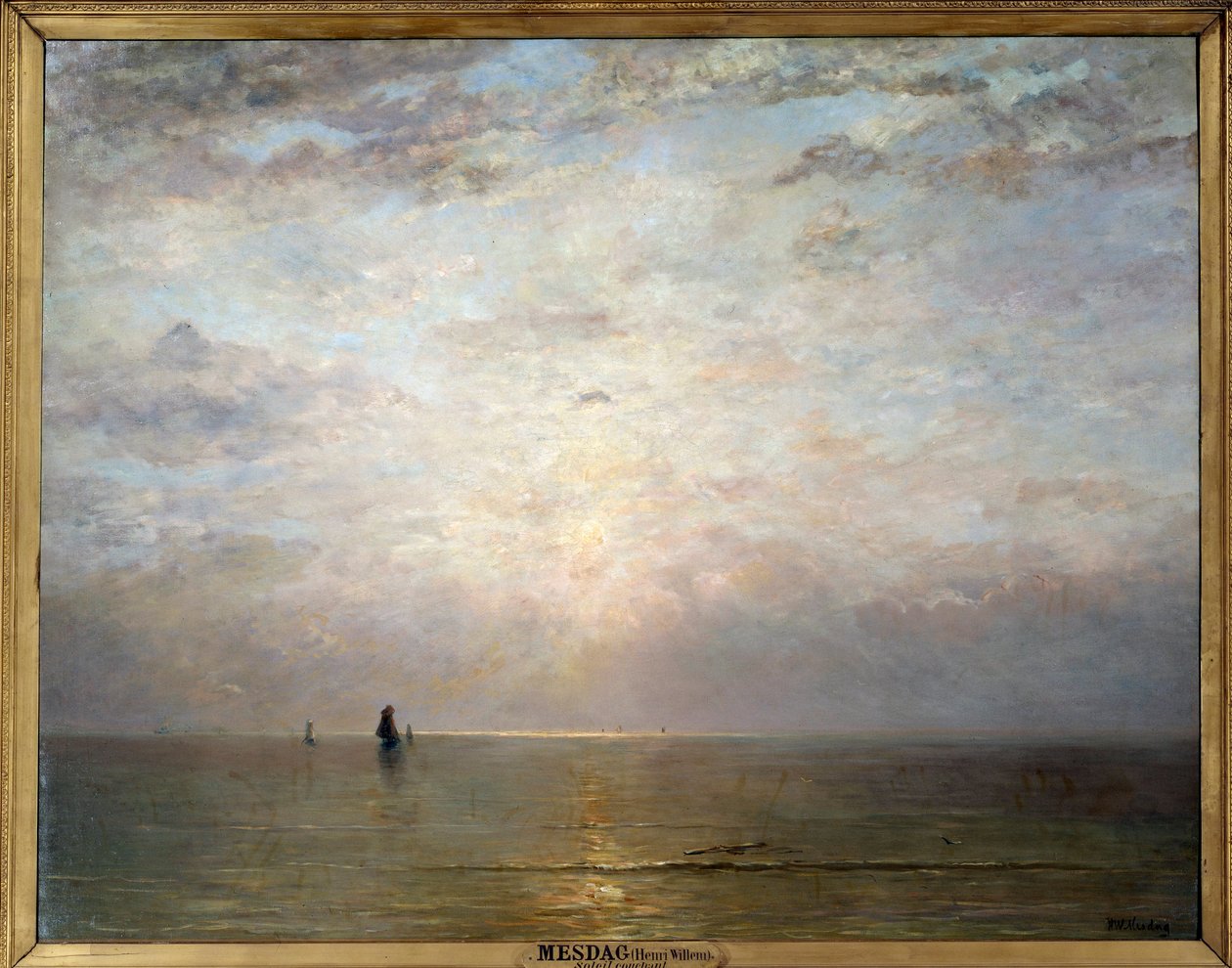Západ slunce. Obraz Hendrika Wilhema Mesdaga (1831-1915), ev. Holl. 19. století. Olej na plátně. Rozměr: 1,40 x 1,80 m. Paříž, Musee d