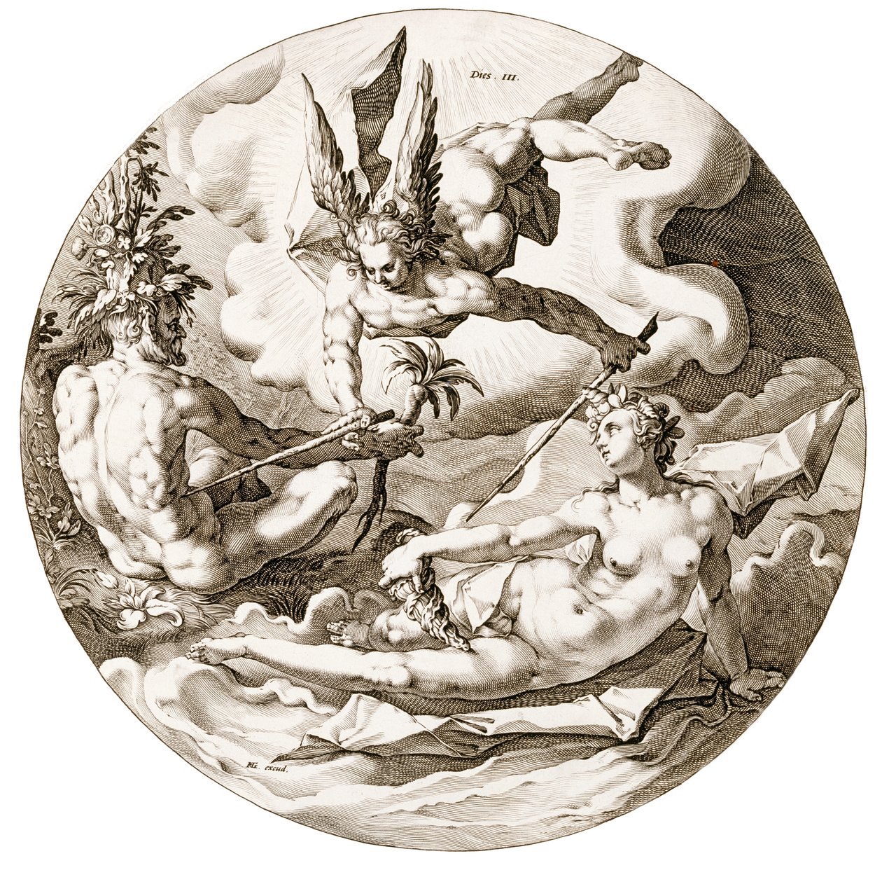 Den III, The Separation of the Waters, ze série The Six Days of Creation, 1589 od Hendrik after Goltzius