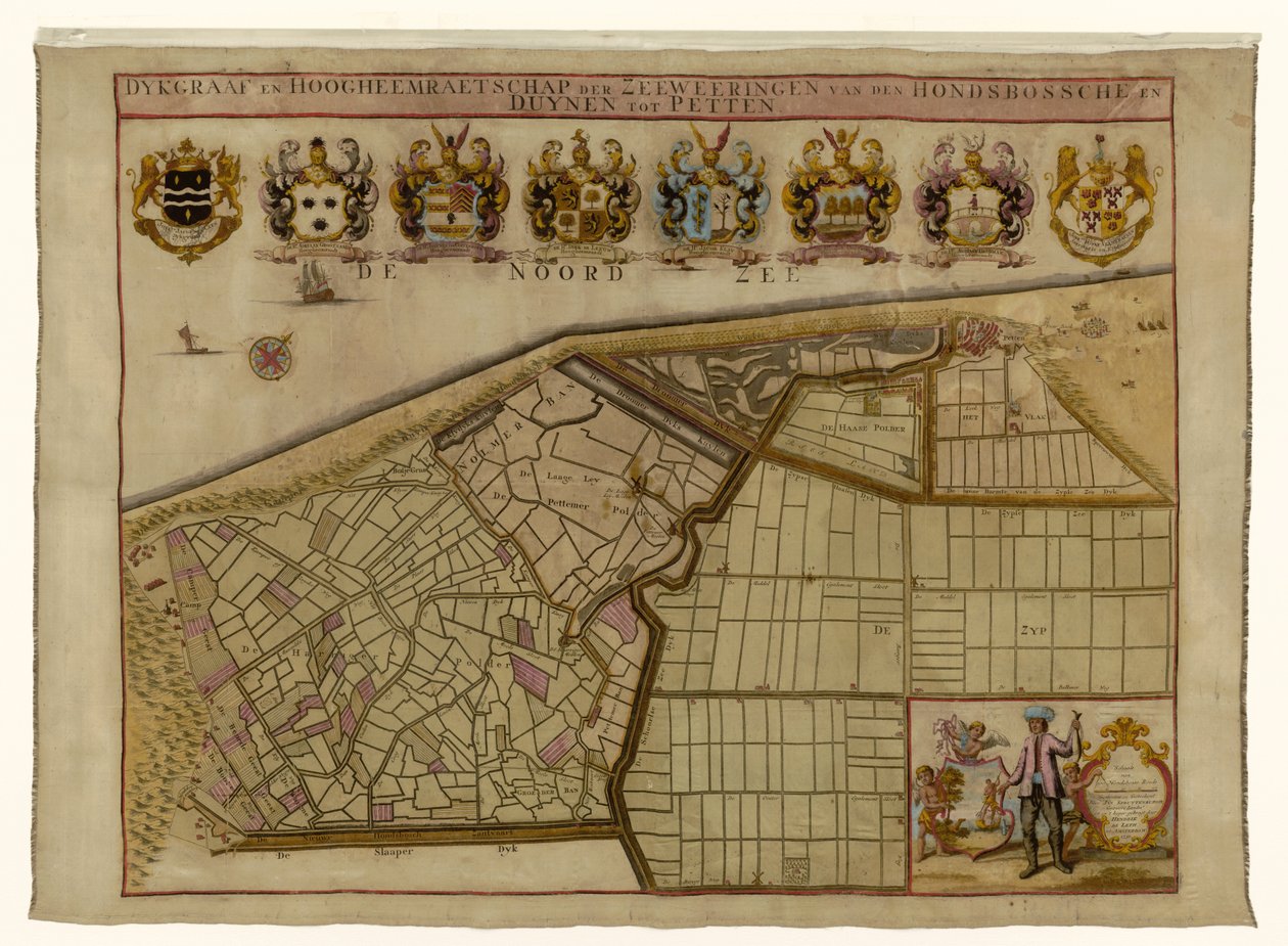 Mapa Hondsbossche Zeewering a duny v Petten Dykgraaf a Hoogheemraetschap der Zeeweeringen z den Hondsbossche a Duynen do Petten (název na objektu) od Hendrik de Leth