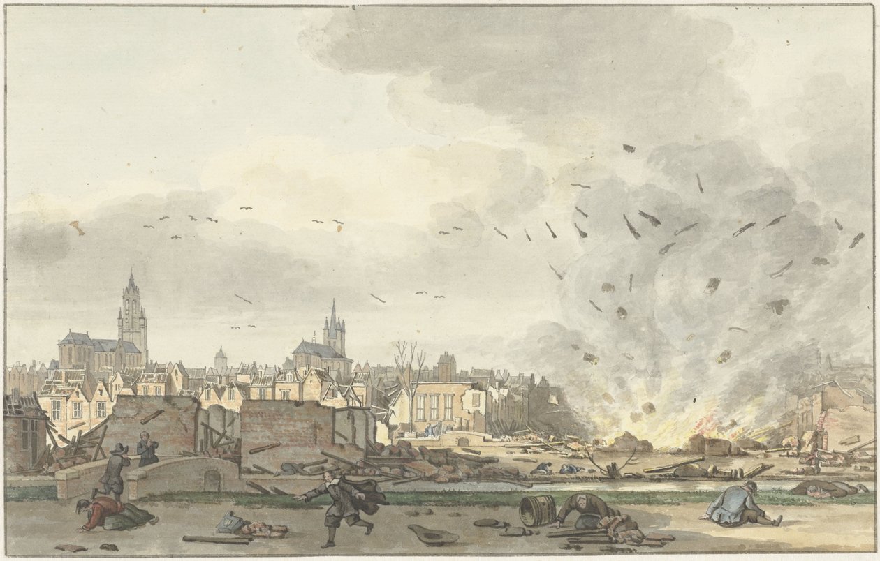 Výbuch lodi Kruithuis v Delftu, 12. října 1654 od Hendrik de Winter (signed by artist)