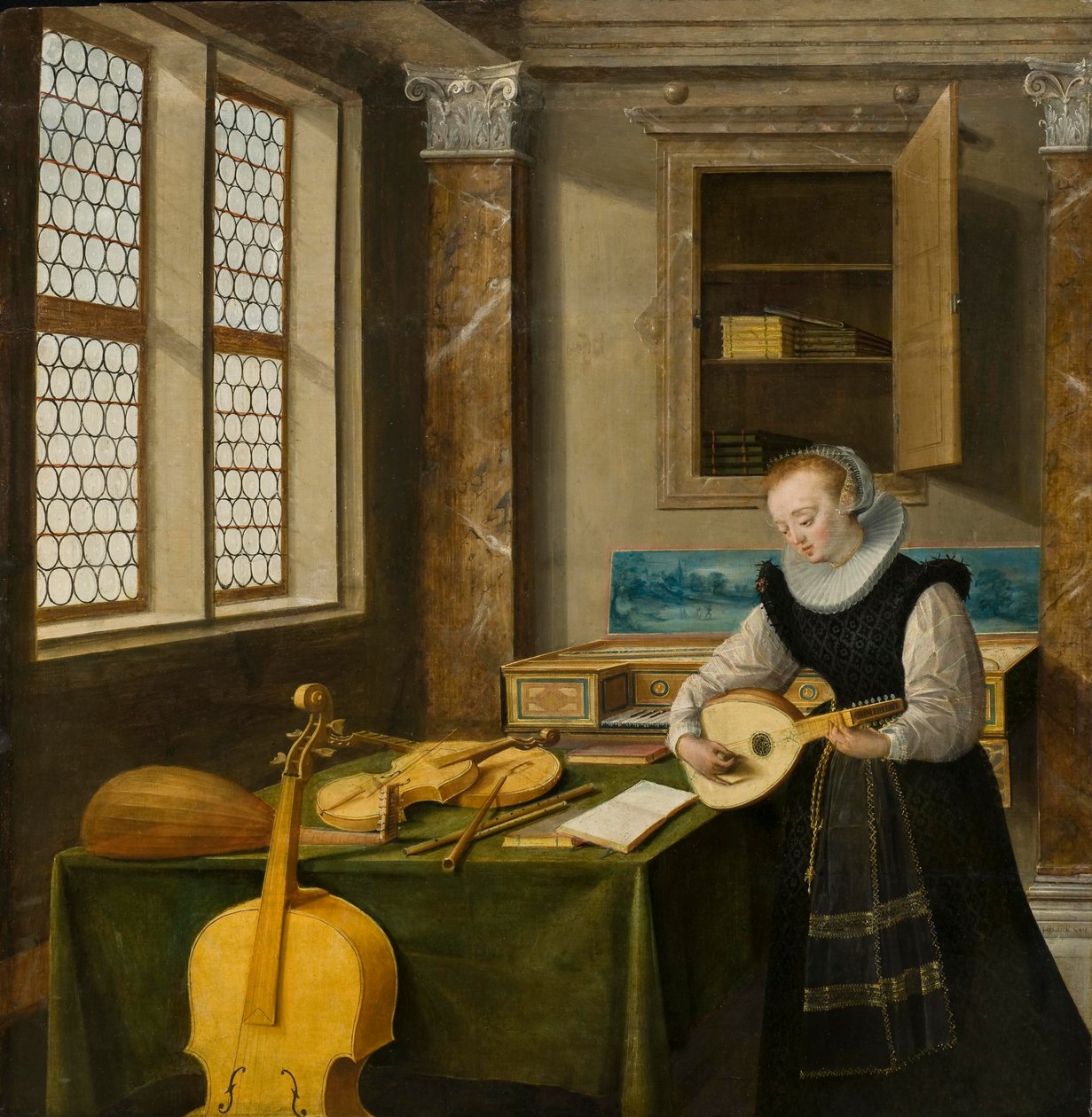Dáma hrající na loutnu, kolem roku 1610 od Hendrik the Younger Steenwyck