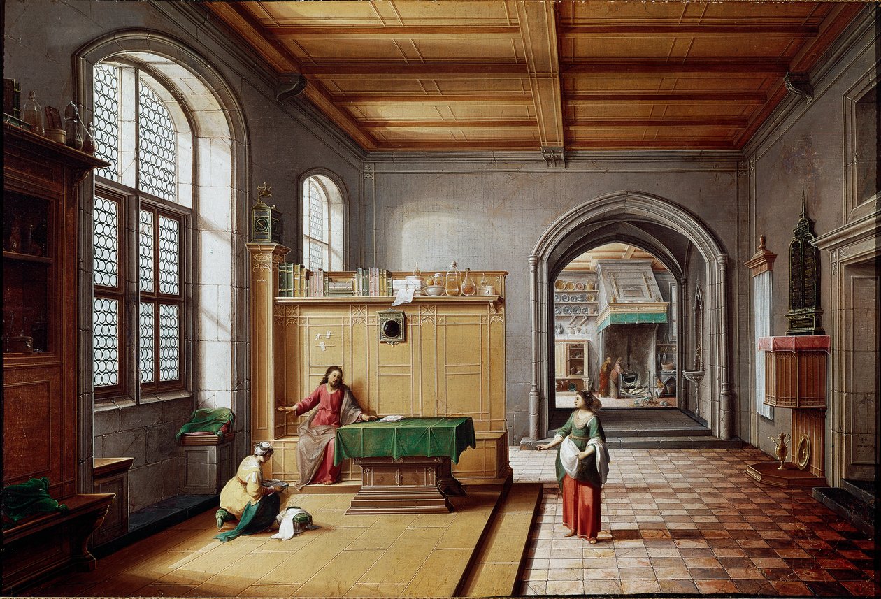 Malba Ježíše u Marthe et Marie de Bethanie Hendrik van Steenwyck the Jeune (asi 1580 – asi 1642) (von Steenwick) (Steenwijk) od Hendrik van (c.1580 1649) Steenwyk