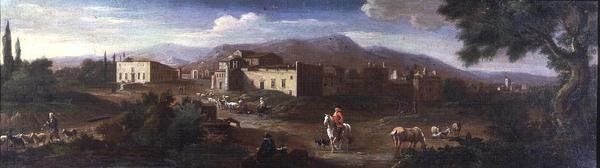 Klášter v římské Campagna od Hendrik van (studio of) Lint