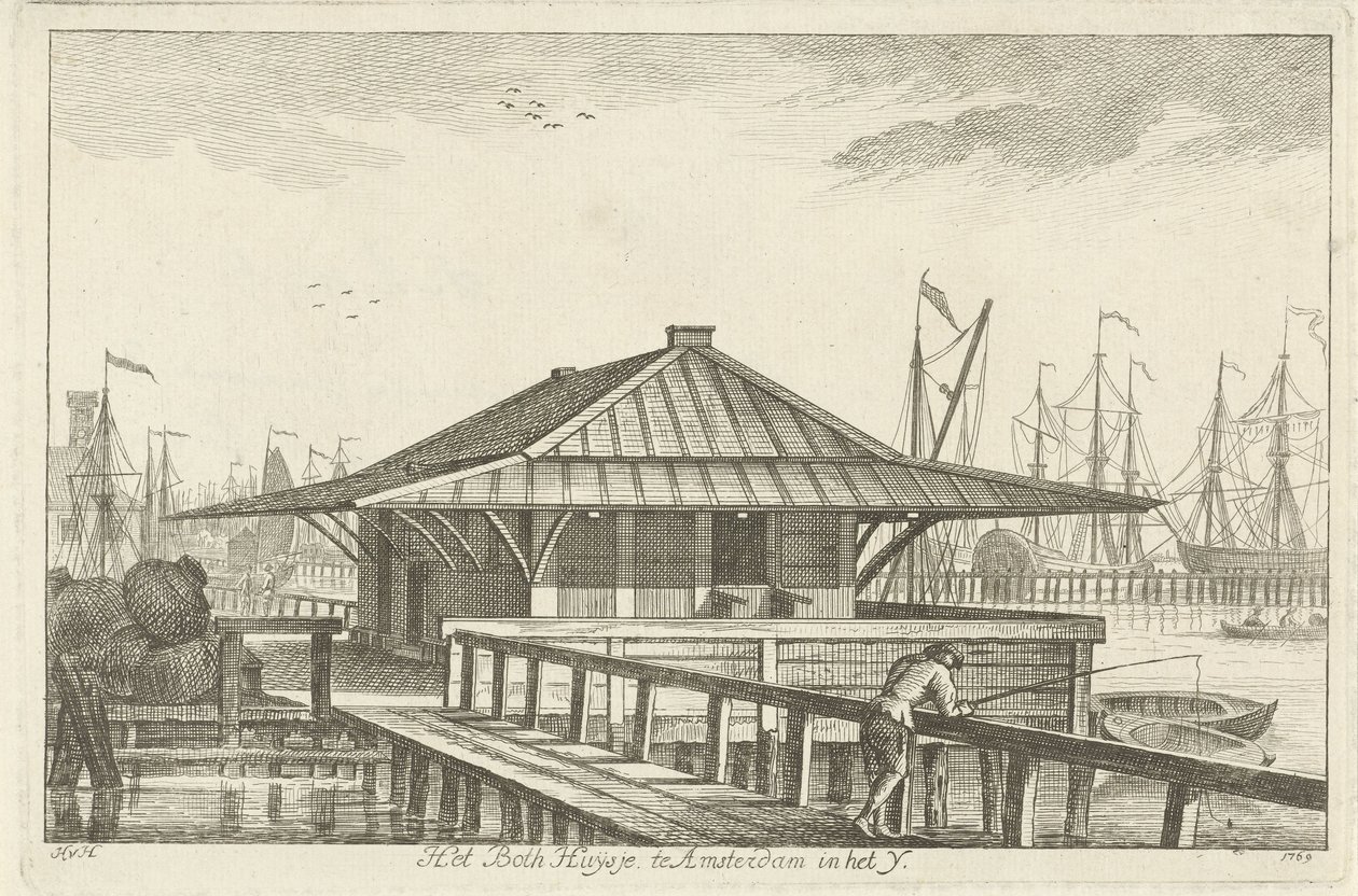 Bothuisje v Amsterdamu v IJ (název na předmětu) od Hendrik van Hilten