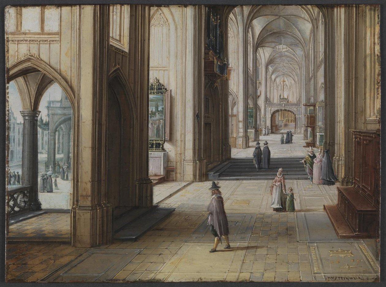 Interiér gotického kostela při pohledu na východ od Hendrik van II Steenwijck